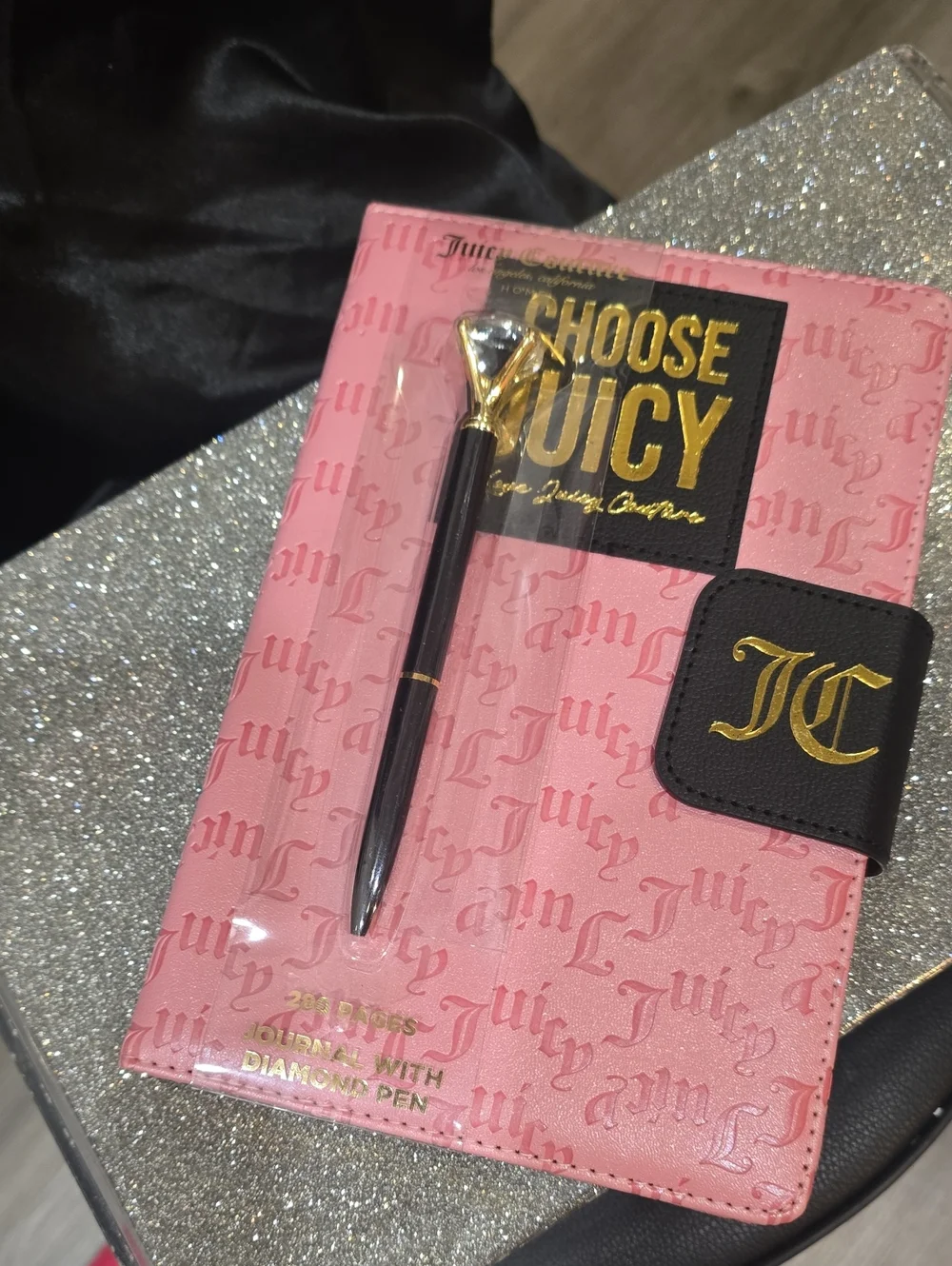Juicy Couture Home Choose Juicy Logo Embossed Journal w/ Diamond-Tip Pen
